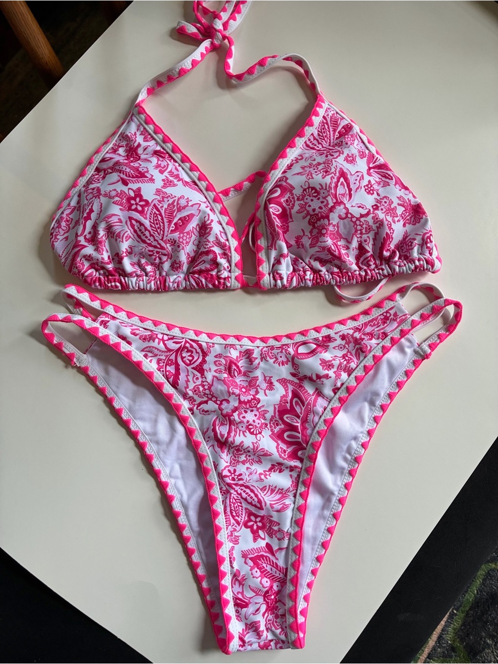 Care Label White & Hot Pink Floral Bikini Set